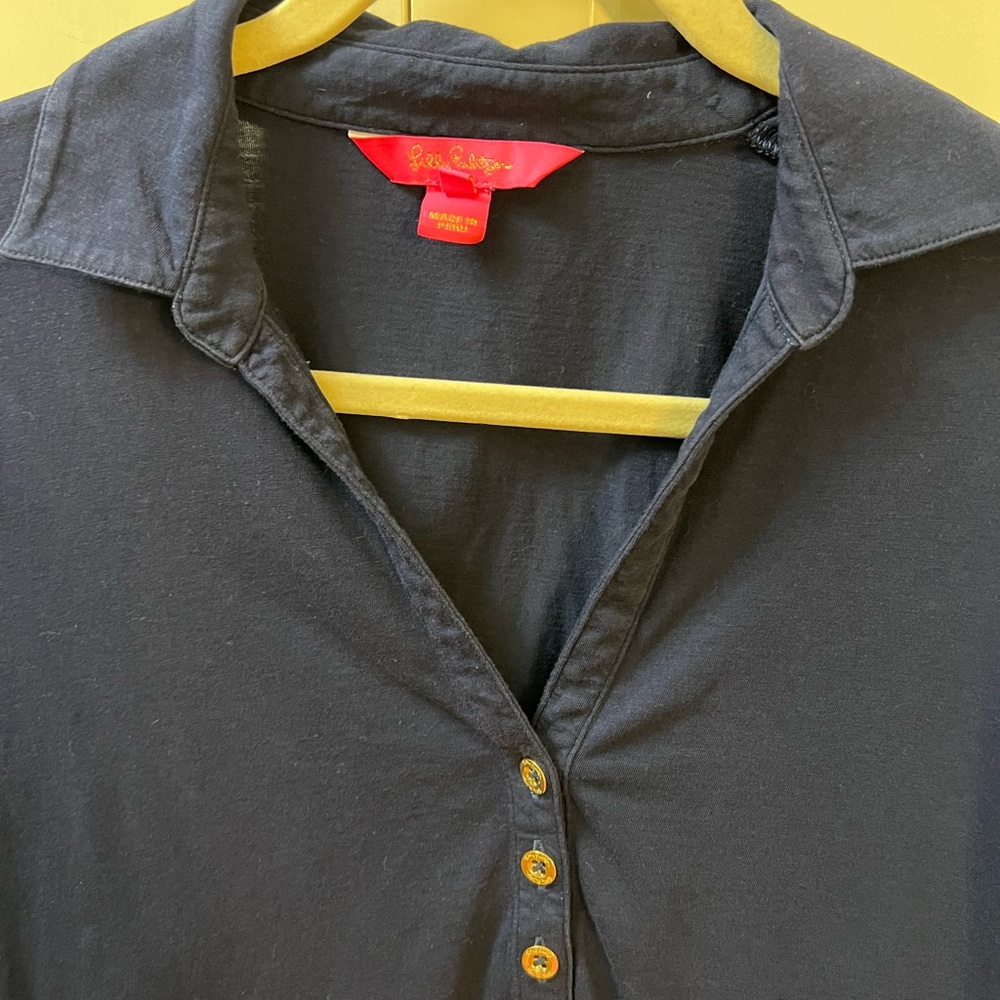Lilly P three quarter sleeve navy polo . Excellent condition. Barely worn. - Picture 8 of 14